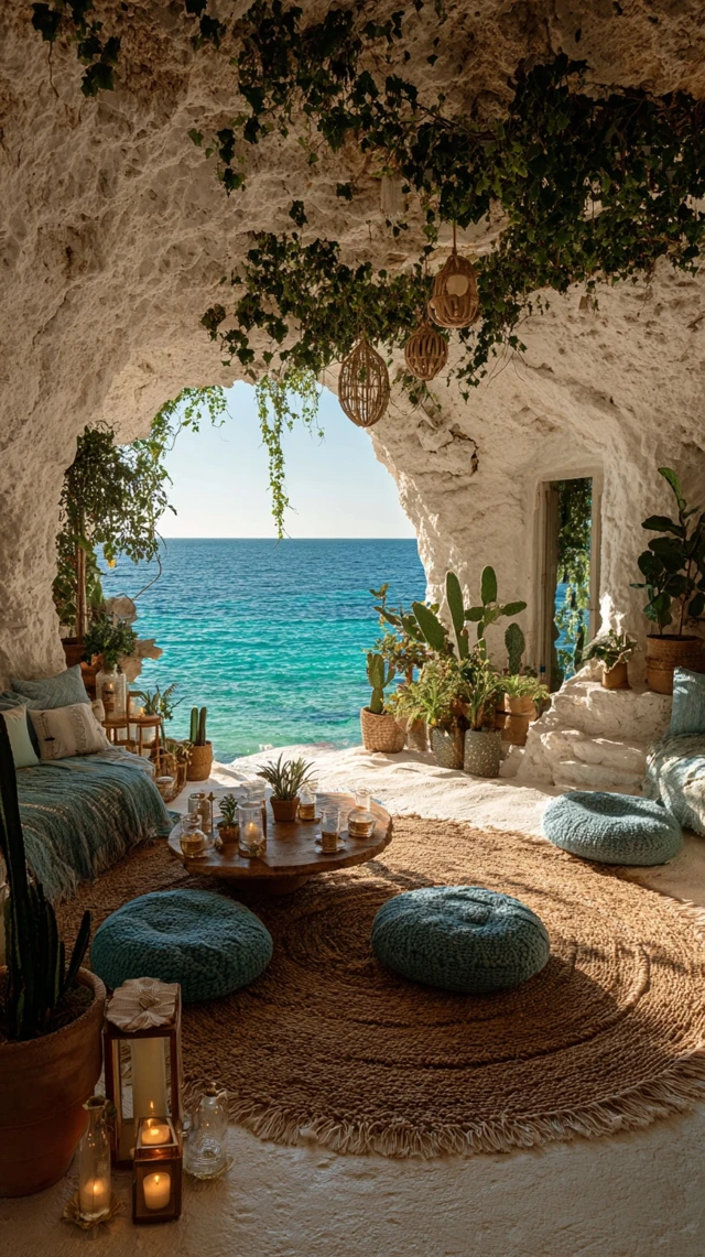 Boho Cave Retreat with Sea View Interior Design