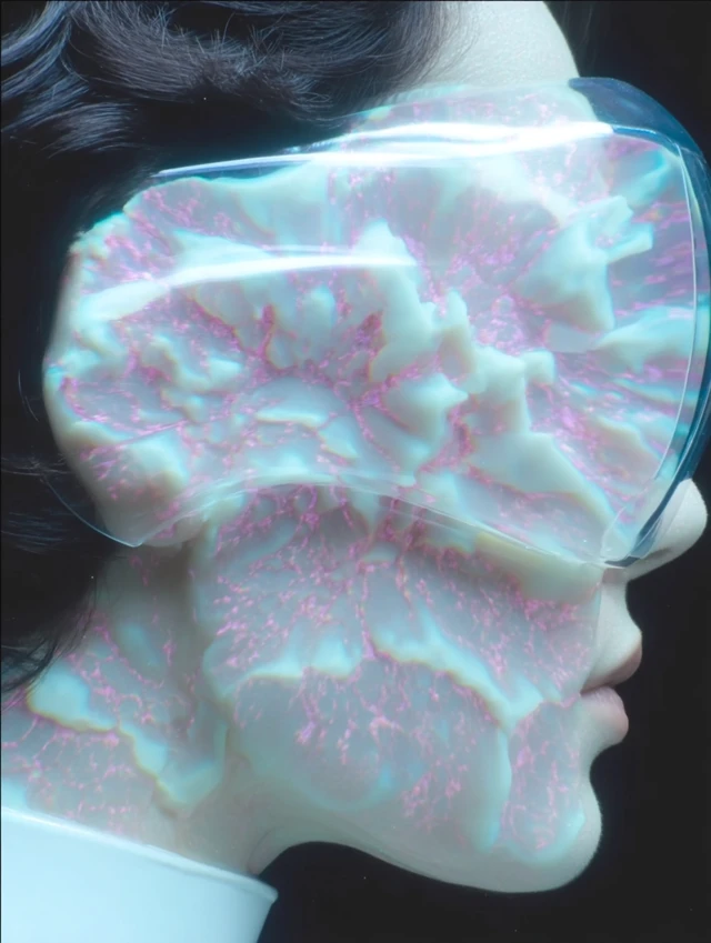 Futuristic Woman Holographic Closeup Surreal Photo