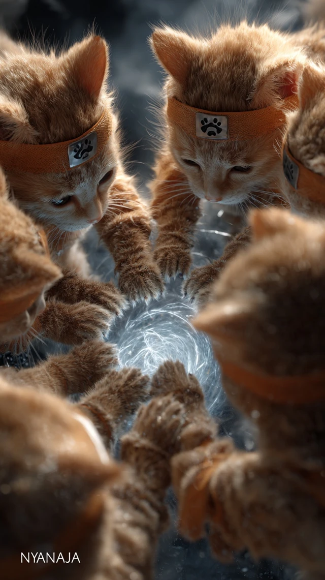 Ninja Kittens Forming Rasengan Anime Inspired