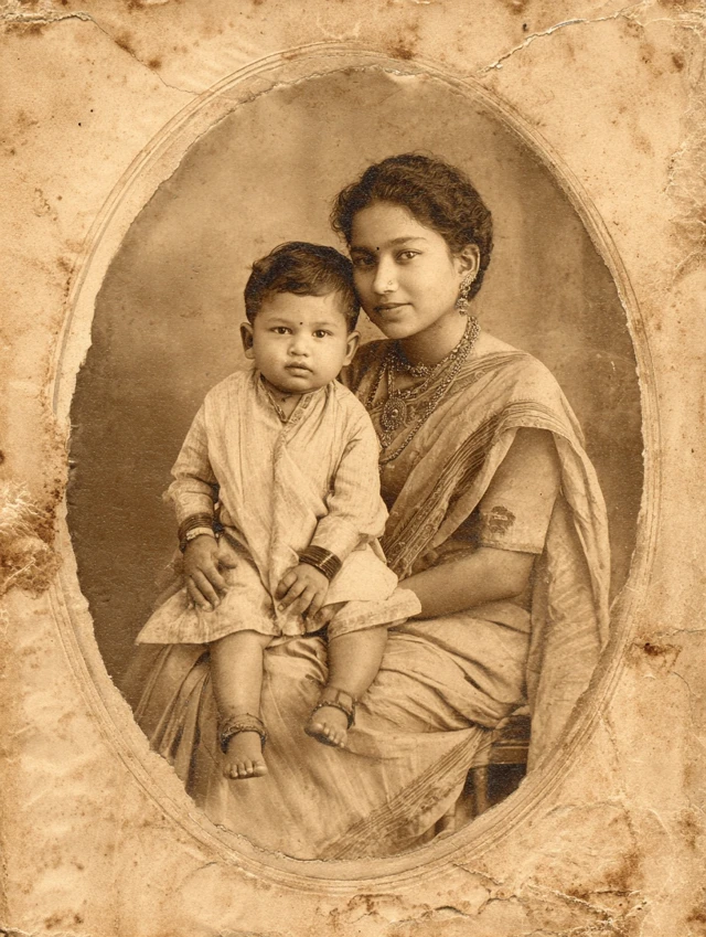 Antique Photo South Indian Mother and Child Early 1900s