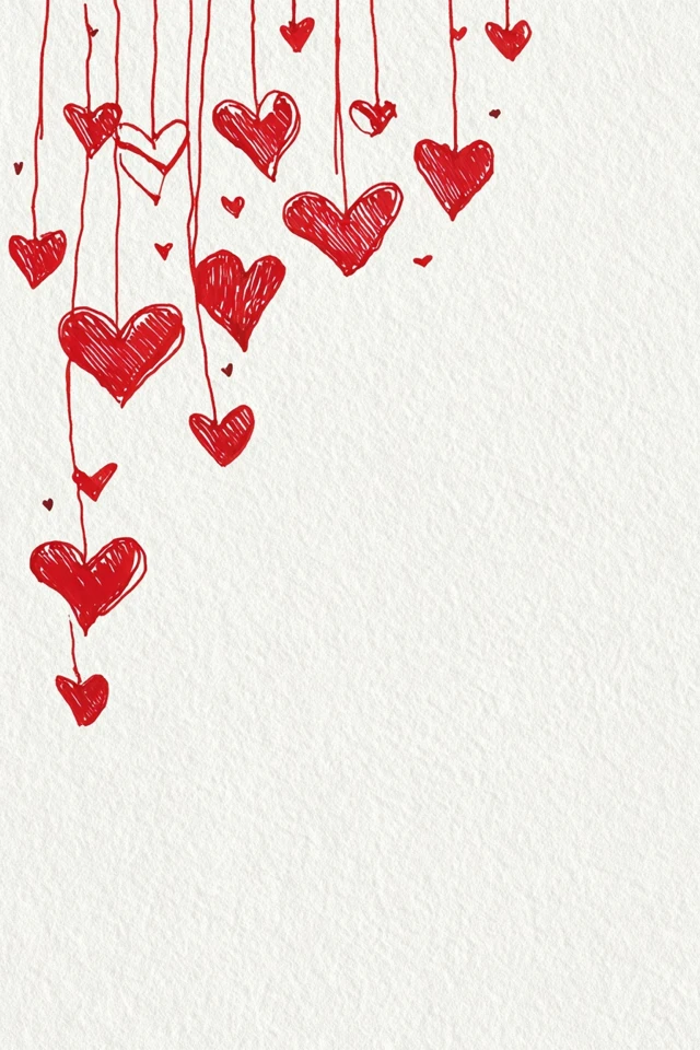 Hand Drawn Red Hearts on White Background