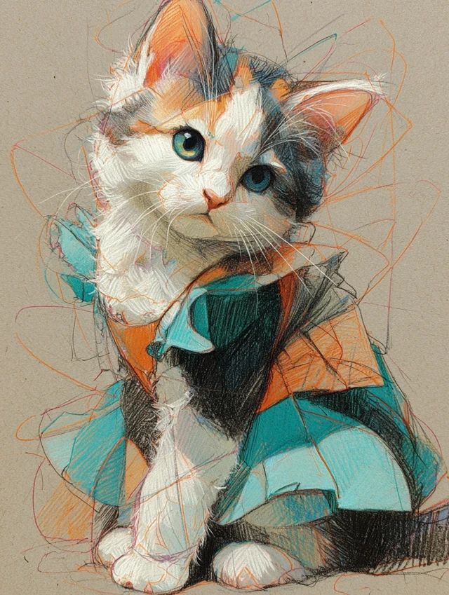 Pastel Whimsical Kitty Sketch