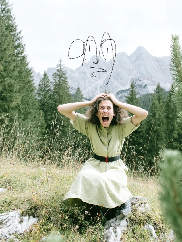 Woman Screaming in Mountains