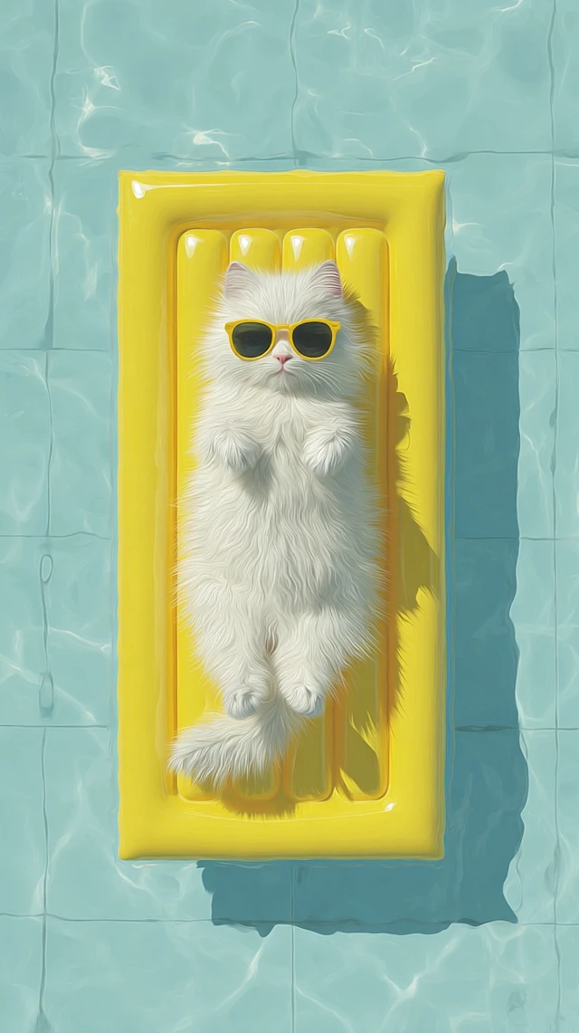 Cool Cat Lounging in the Pool Summer Vibes
