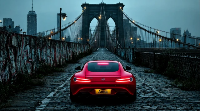 NYC Bridge Supersport Car Photorealistic Scene