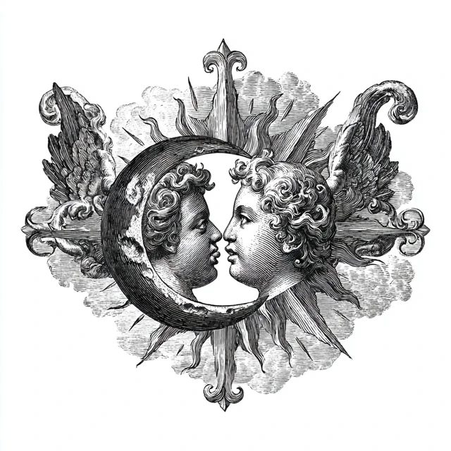 Engraved Celestial Tattoo Design Black and White