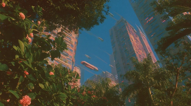 Retro Future Cityscape Vaporwave Highspeed Rail