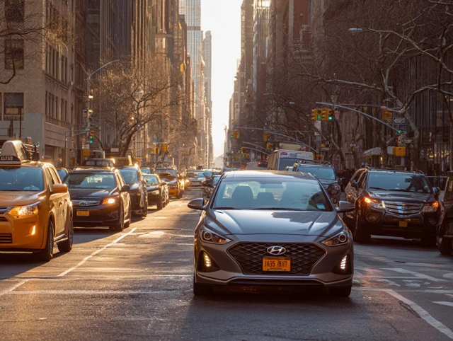 New York City Traffic Jam Daytime Street View