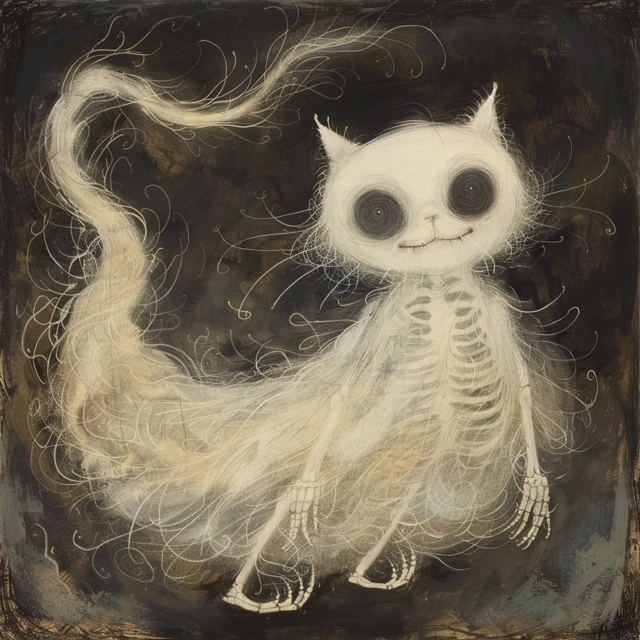 Skeletal Cat Ghost by Ghibli Inspired Art