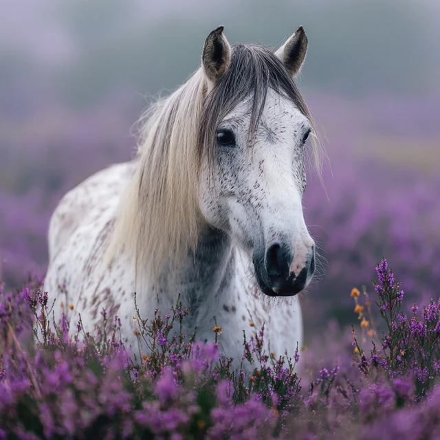 White Horse in Purple Flowers Majestic Photo