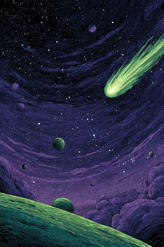 Halley Comet Anime Illustration Space Art