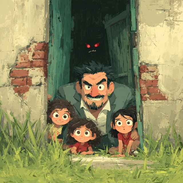 Mexican Family with a Devilish Surprise Cartoon Art