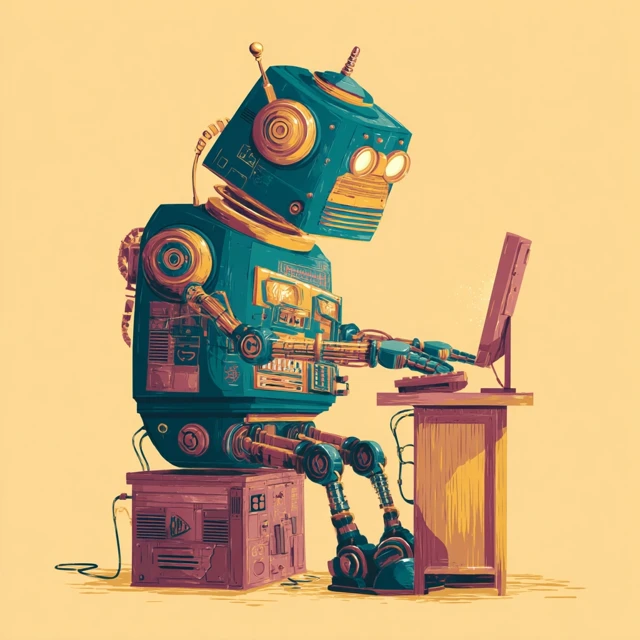 Robot Working on Computer Illustration