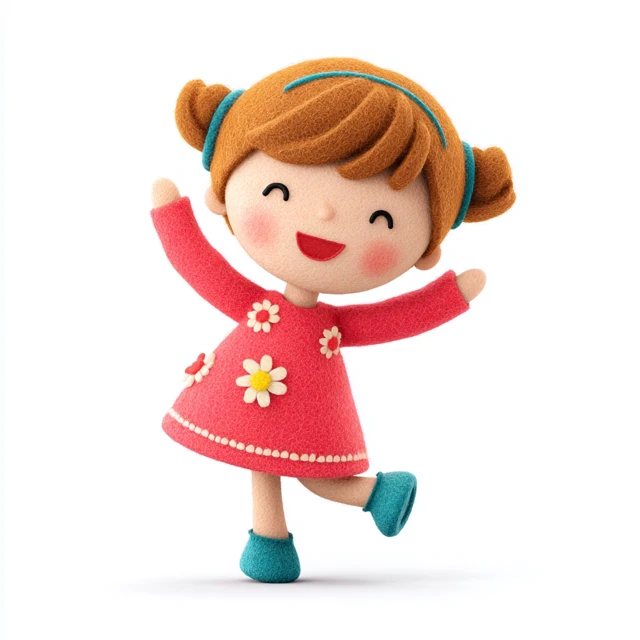 3D Illustration of a Joyful Kindergarten Girl