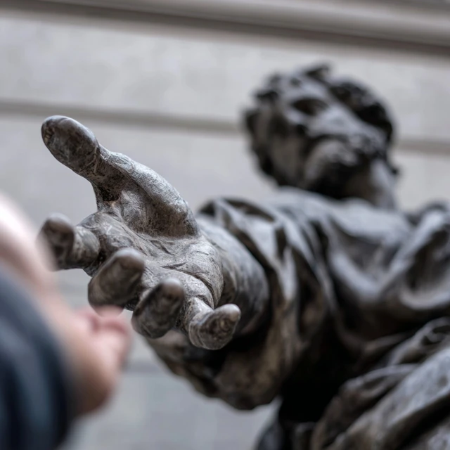 Statue Reaching Hand Touching Person Art Photo