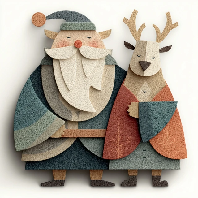 Santa Claus and Deer Laser Cut Art for Christmas