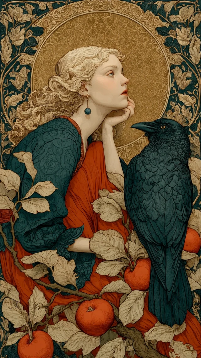 Woman and Bird Illustration in Guay Style