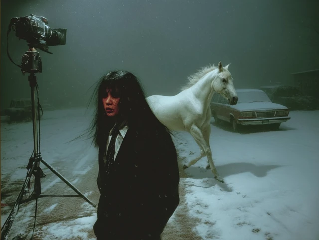 Woman in Snow with Horse