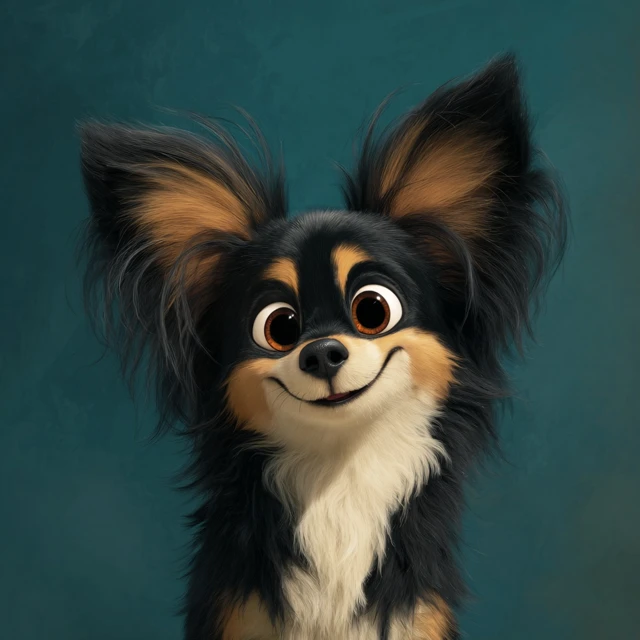 Cute Papillon Dog Oil Painting Pixar Style