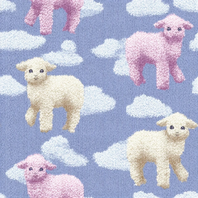 Knitted Lambs Seamless Pattern for Baby Blankets