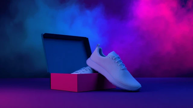 White Running Shoes in Pink Box Product Photography