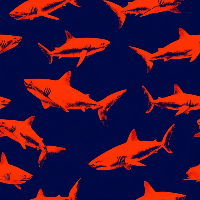 Orange Sharks on Navy Blue Background Pattern