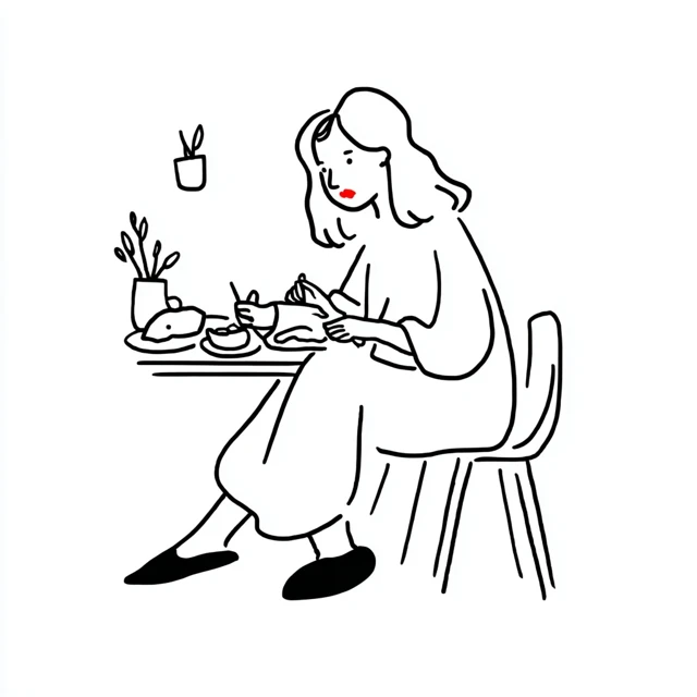 Black and White Cartoon Lady Eating Sticker