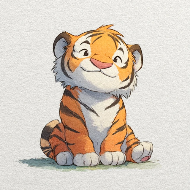 Cute Cartoon Tiger Illustration on White Background