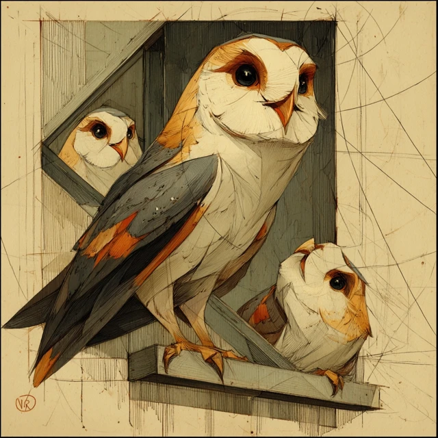 Retro Owl Drawing Vintage Animation Style