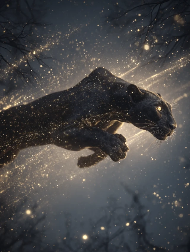 Celestial Black Panther in the Night Sky Photography