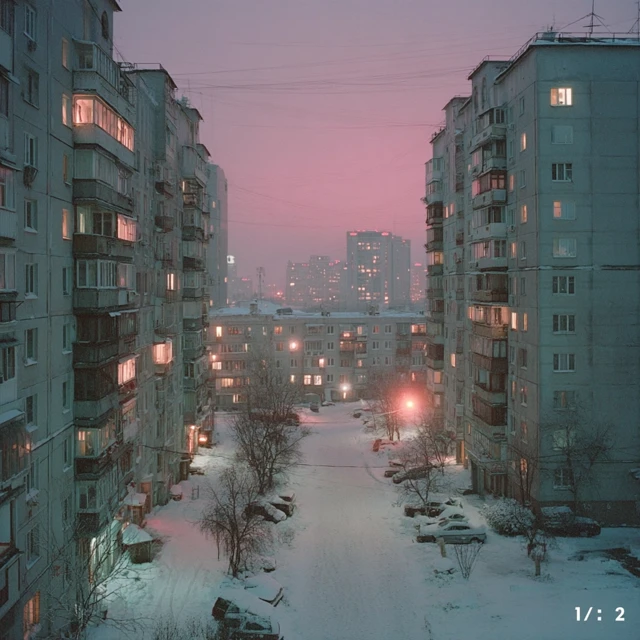 Moscow Dawn Winter Scene Apartment Buildings