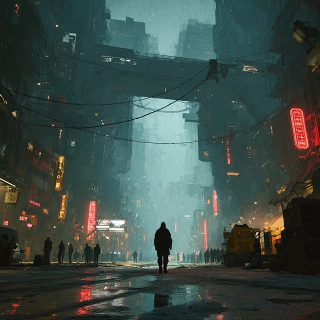 Cyberpunk City Scene Heavy Atmosphere