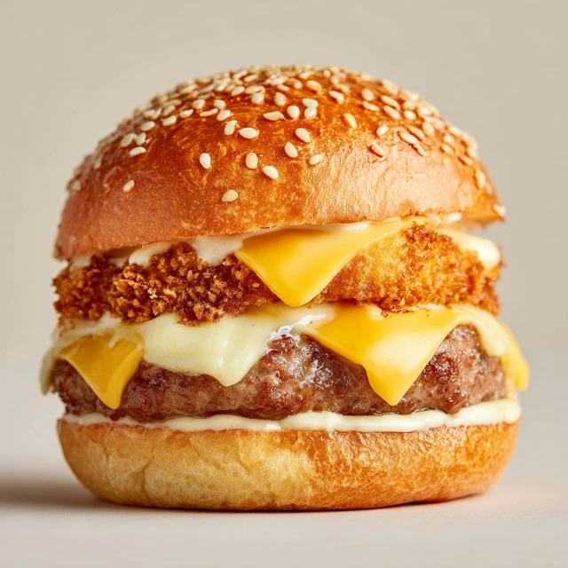 Delicious Burger with Cheese and Fried Patty