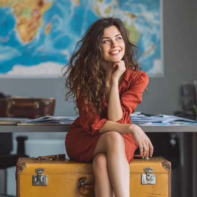Happy Woman in Travel Office Illustration