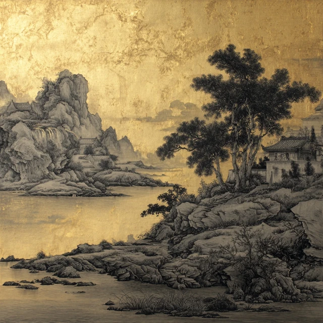 Ming Dynasty Waterfall Painting on Silk