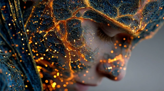 3D Printed Face with Fractal Structure and Glowing Lights
