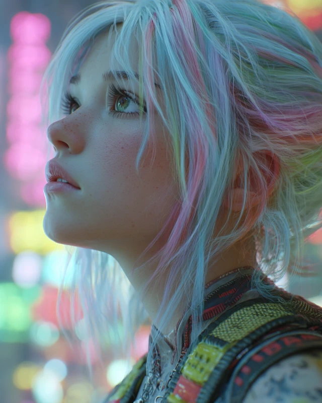 Cyberpunk Girl Portrait Pastel Hair and Eyes