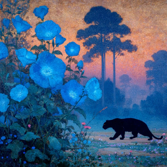 Sapphire Gemstone Sword Panther Blue Flowers