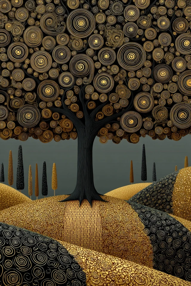 Gustav Klimt Inspired Tree Art with Gold Spirals