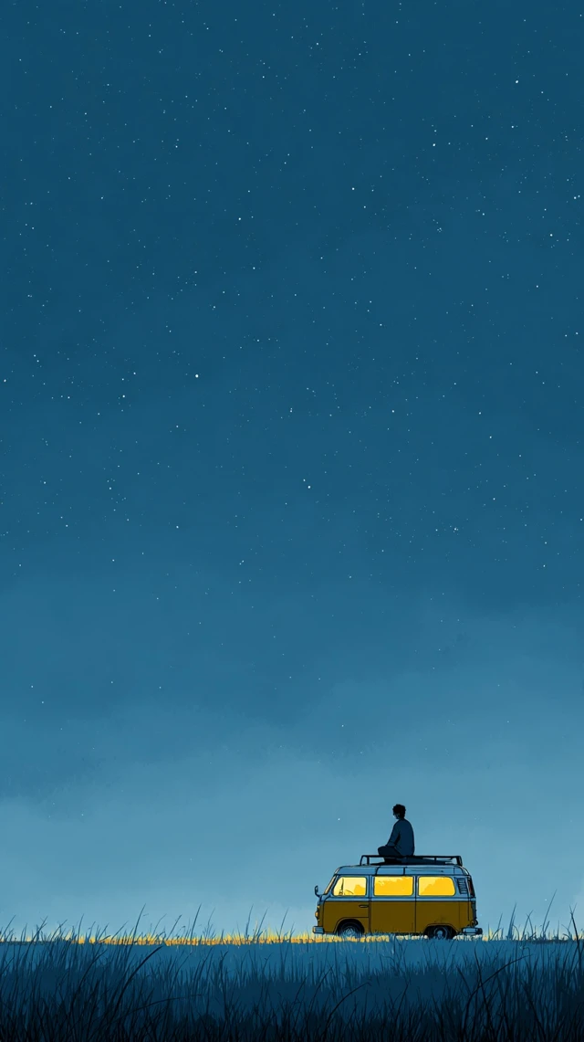 Minimalist Night Sky Camper Illustration