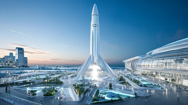 Futuristic Rocket Launch at Expo Site