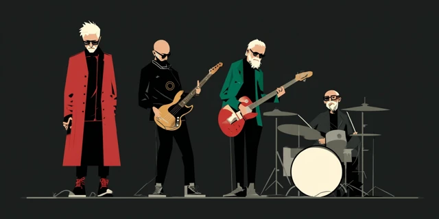 Rock Band Illustration Four Musicians on Stage