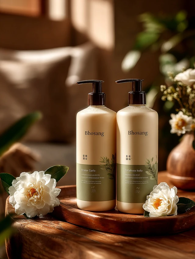 Bhotsang Body Wash Beige Bottles with Flowers Cozy Aesthetic