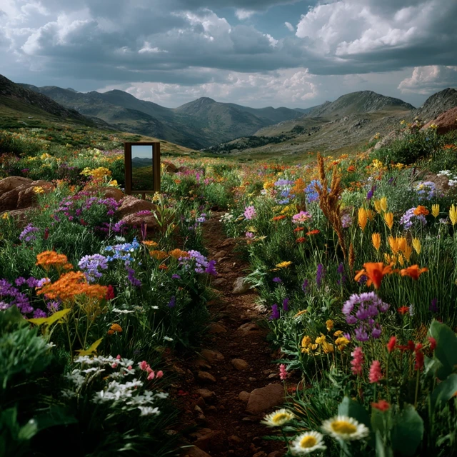Colorado Mountain Trail View with Wildflowers
