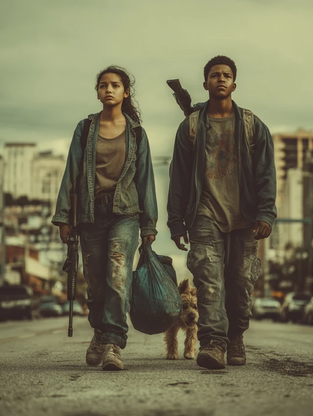PostApocalyptic Survivors Walking Forward Together