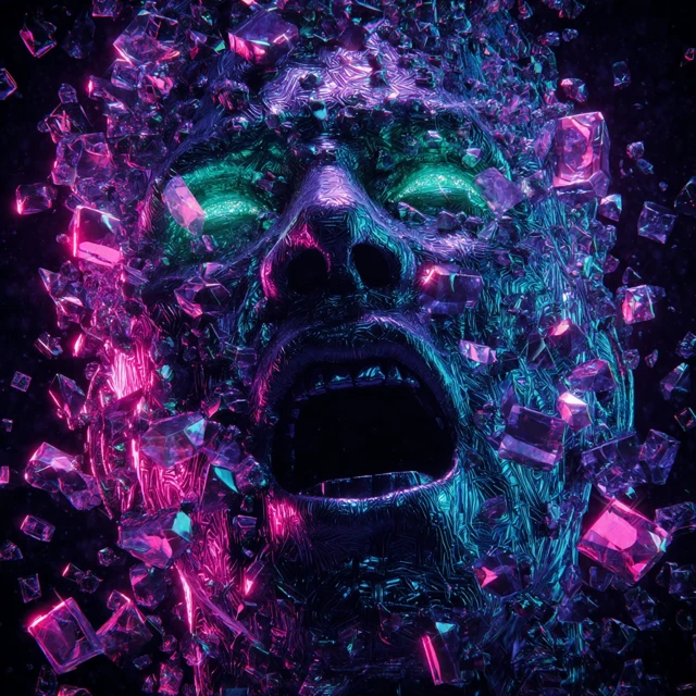 Distorted Face Neon Crystal Art