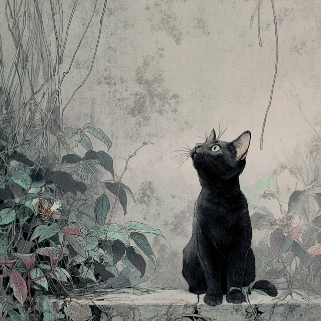 White Cat with Butterfly Anime Art