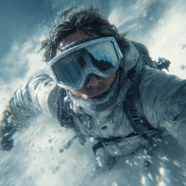 Cyberpunk Snowboarder in Avalanche