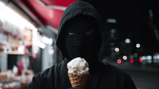 Ninja with Ice Cream in Tokyo Night