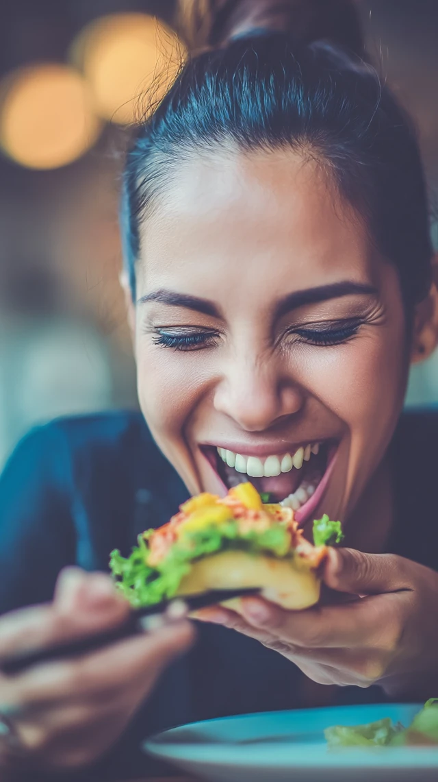 Young Woman Enjoying a Meal of Kimchi